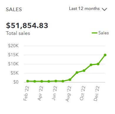 A graph showing sales in green with white background
